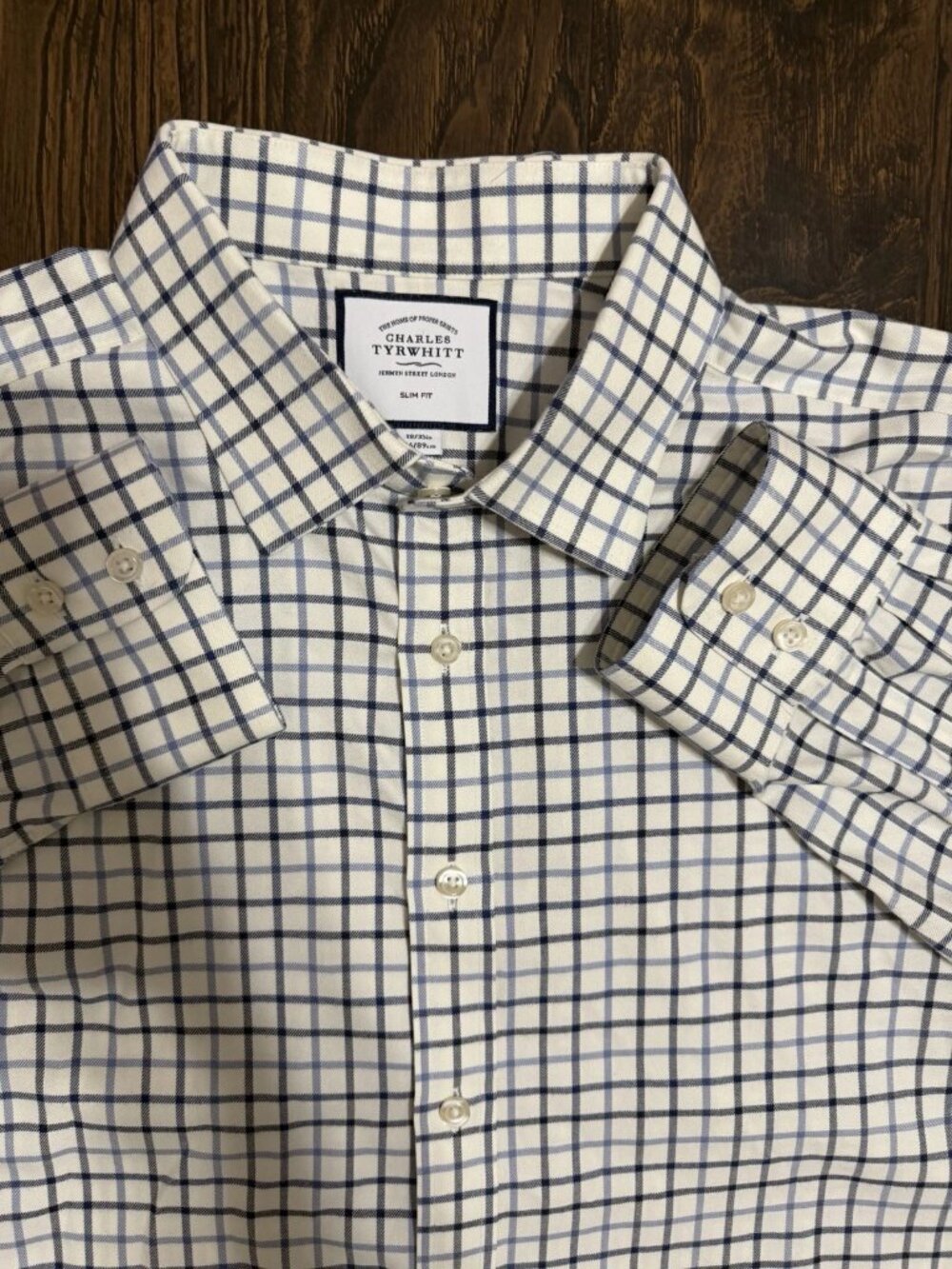 Charles Tyrwhitt Dress Shirt Mens 18-35 Lt. Blue Check Slim Fit Non Iron Cotton
